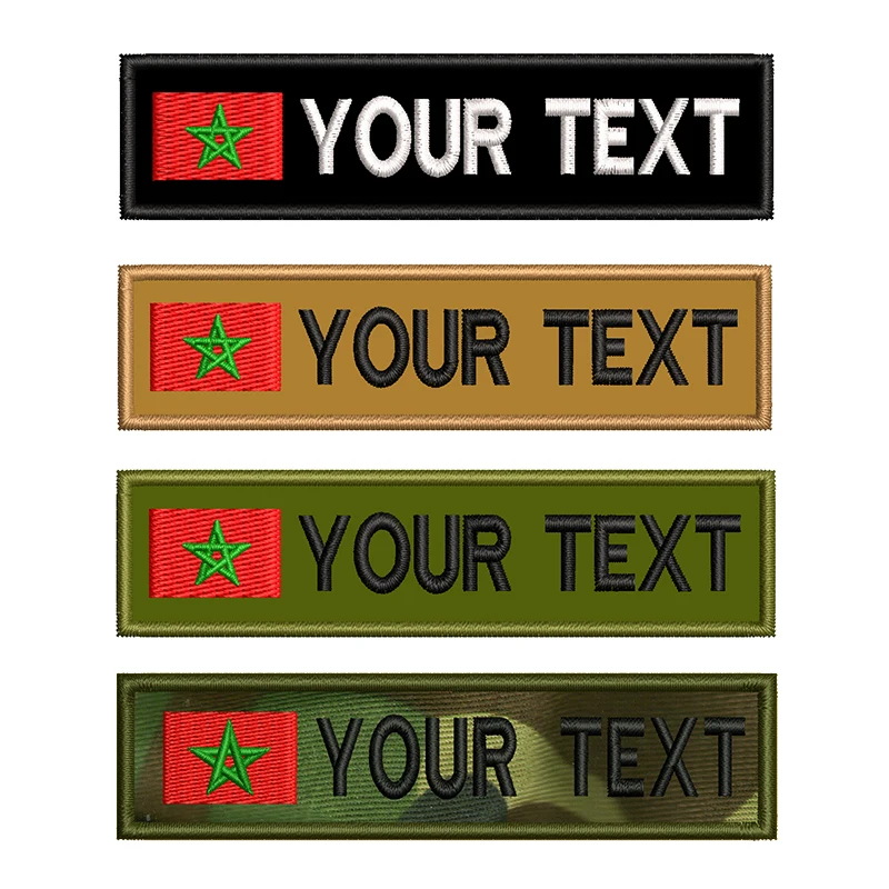 Personalized Morocco Flag Name Patches For Clothing Uniform Hat Tactical Backpacks Dog Collar Harness  Iron On Or Hook Backing