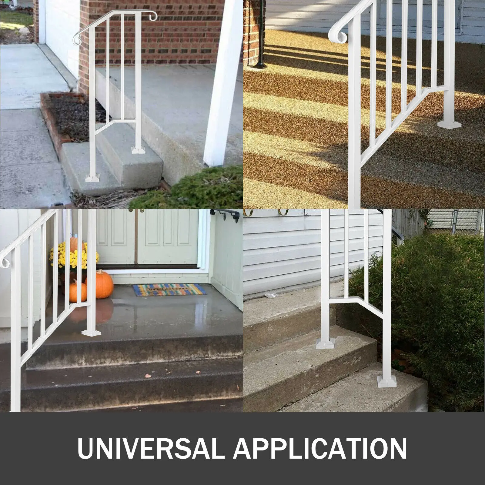 VEVOR Handrail Picket #1/2/3/4/5 Fits 1 to 5 Steps White Black Wrought Iron Stair handrail with Installation Kit Rails Outdoor