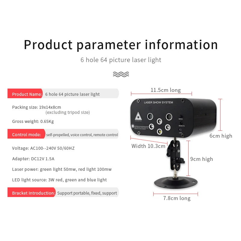 OURFENG LED Stage Lights 6 Holes 64 Patterns Laser Stage Lamp Disco Bar Flash KTV Mini Christmas Projector