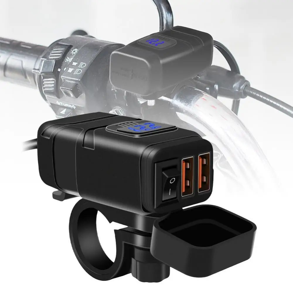 55% vendite calde!!! Caricabatterie per moto 12V adattatore doppio USB ricarica rapida 3.0 voltmetro accessorio