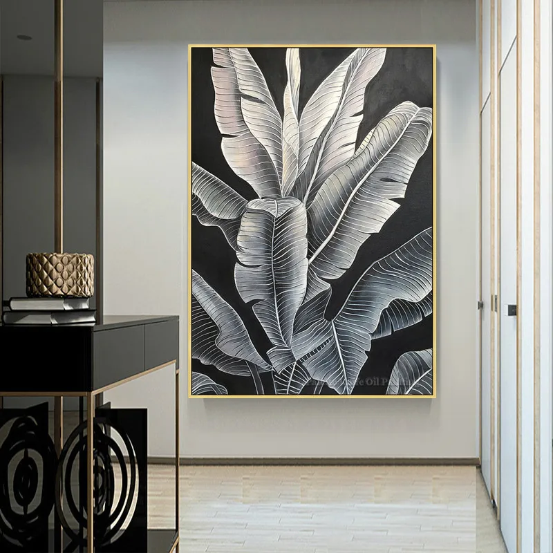 

Silver Leaf Art Oil Painting On Canvas Hand-Painted Wall Art Pictures For Living Room Decoration Home Decor