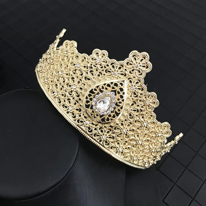 

Moroccan vintage Bridal Crystal Crown Hollow Flower Hand-Carved Brand Design Wedding Water Drop Crown Hair Accessories