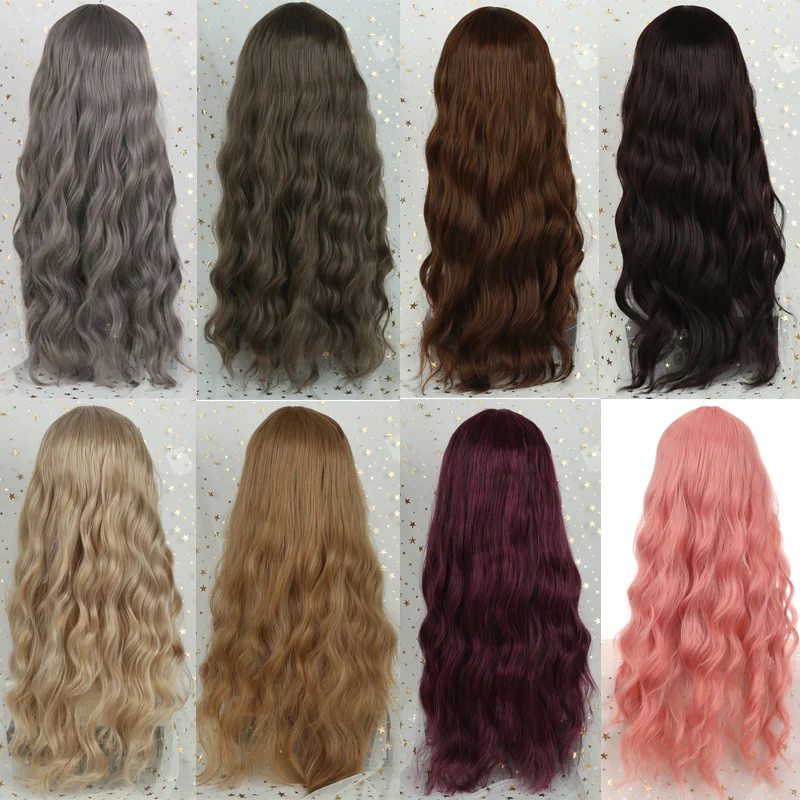 LANLAN Long Gold Women Hair Wigs with Bangs Heat Resistant Synthetic Curly Wigs for Women Cosplay Party