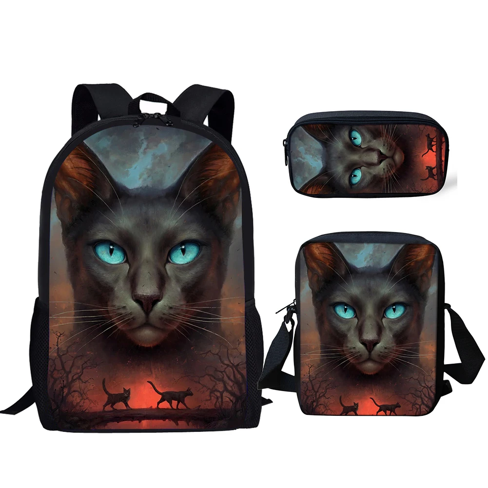 Women School Bags Set Havana Brown Cat 3D Printing Bags For School Student Schoolbag Multifunctional Black Backpack