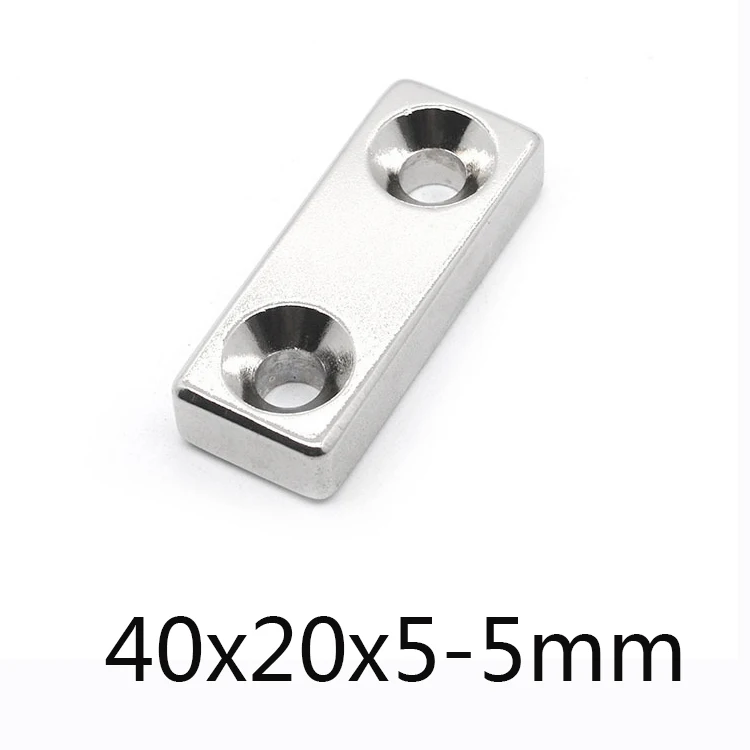 

5/10/20pcs 40x20x5-5 Strong Quadrate Neodymium Magnet Double Hole 5mm NdFeB Magnetic Rare Earth Magnets 40*20*5-5