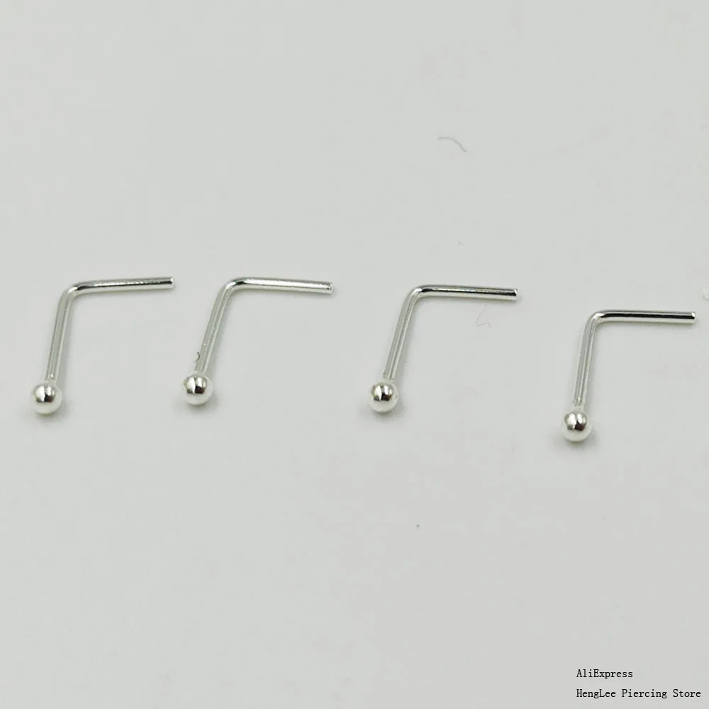 20pcs/pack 925 Sterling Silver L Shape Nose Stud 1.5mm ball tiny nose pin nose piercing