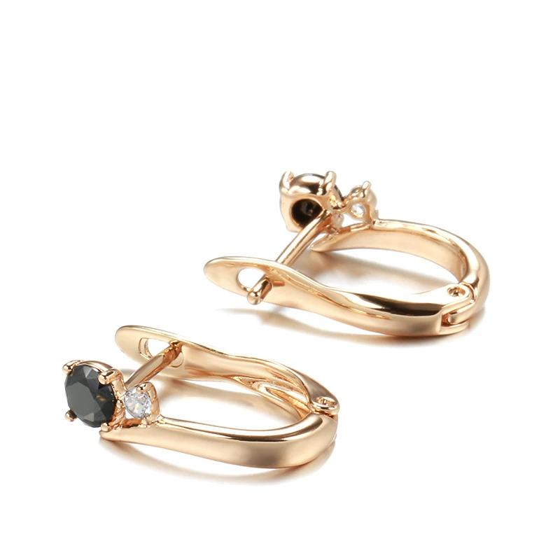 Kinel New Black Natural Zircon Bride Earrings Fashion 585 Rose Gold Simple Drop Earrings For Women Wedding Party Jewelry