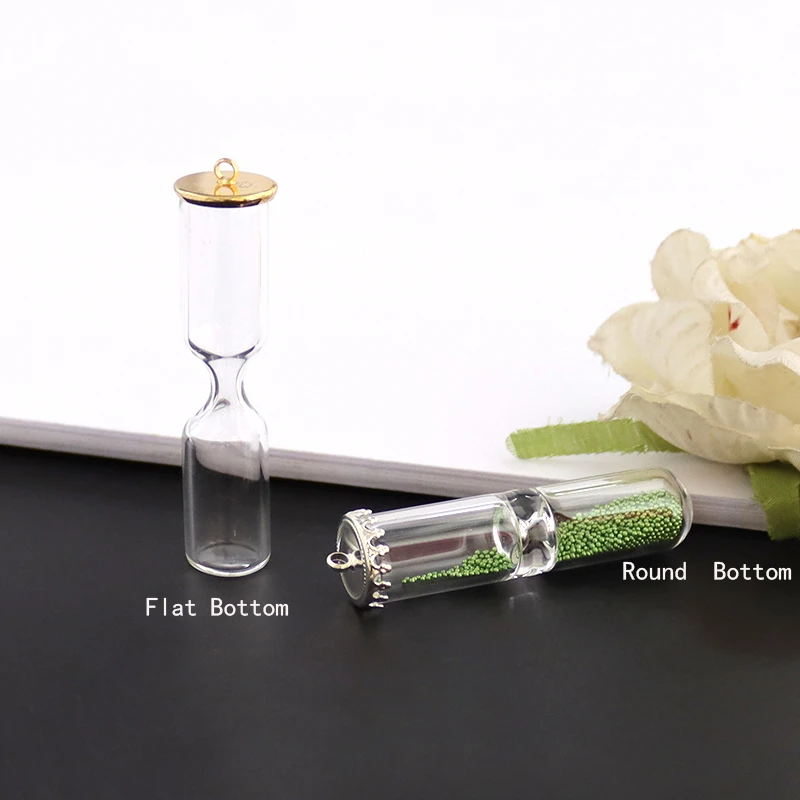 4 pieces Hourglass Shaped Small Glass Bottle Mini Sandy Clock Glass Vial Pendant Necklace Charms Pendant