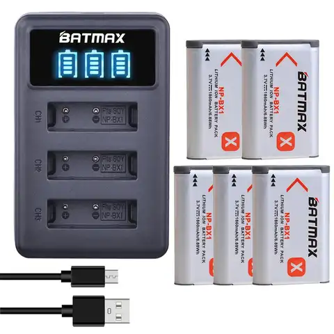 Batmax 1860mAh NP-BX1 npbx1 batería + LED 3 ranuras cargador para Sony ZV-1F DSC-RX100 M6 M7 M5A M3 WX500 HX300 WX350 AS30V AS300 HX60