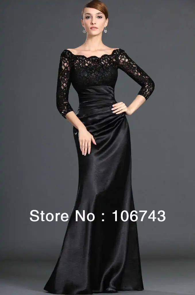 free shipping 2017 New Black Lace Long-Sleeves Prom gown floor length custom mermaid Bridesmaid Dresses