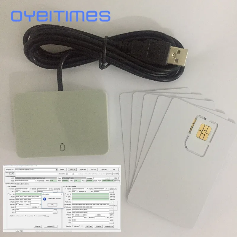 Oyeitimes 4g lte leitor de cartão sim escritor programador com 5pcs lte teste cartão sim 1pc software de cartão sim xor milenage frete grátis