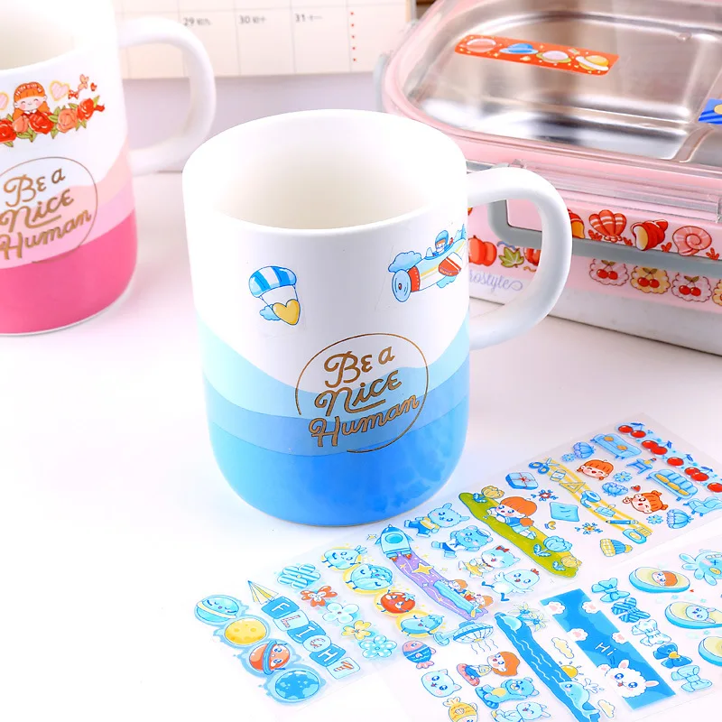 Anime Girl Heart Cartoon PET Sticker Water Transparent Cup Decoration Cute Shape Diy Hand Account Material Korean Stationery