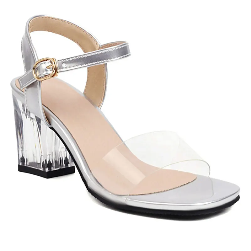 Sgesvier 2020 PVC Jelly Sandals Gold Silver Open Toed High Heels Women Transparent Heel Sandals Slippers Square heel zapatos