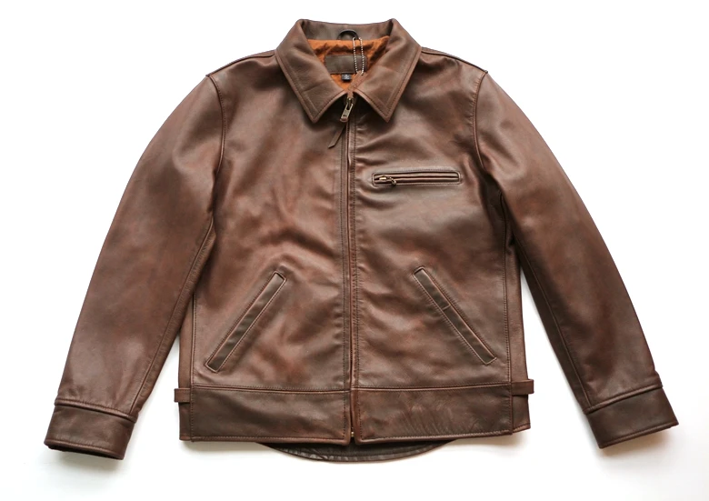 quality Free shipping.super cow leather jacket.american style.genuine leather jackets.brown classic man motor coat.sales