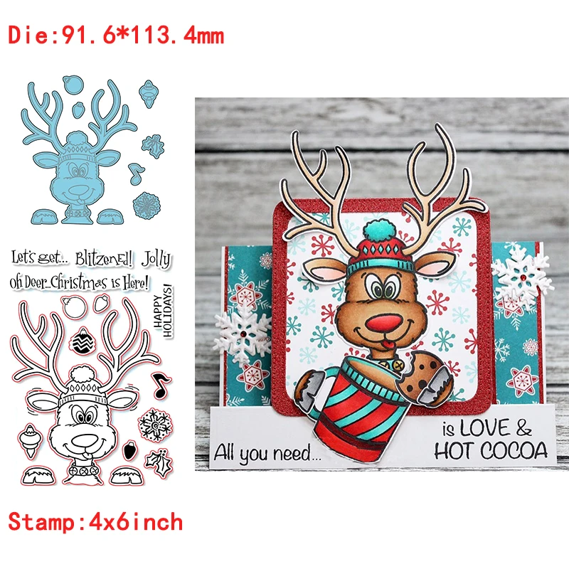 Winter Themes Lovely Elk Bear Dog Halloween Phrase Cutting Dies&transparent Clear Stamps for Diy Scrapbooking Album Paper Cards