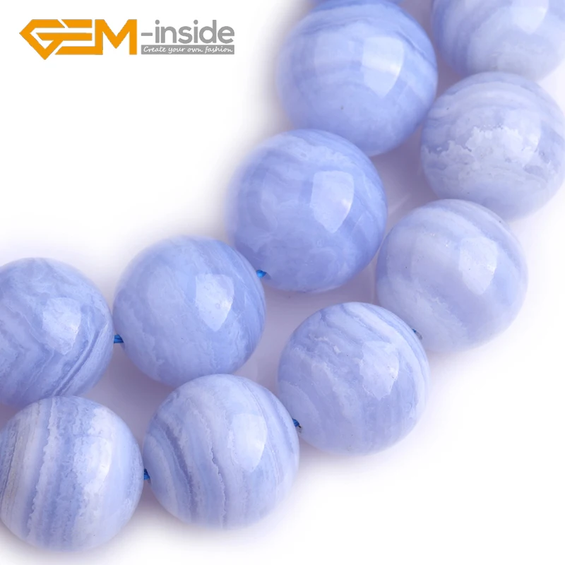 Natural AA Grade Chalcedony Round Semi Precious Faceted/Smooth Beads Blue Beads for Jewelry Making 15\