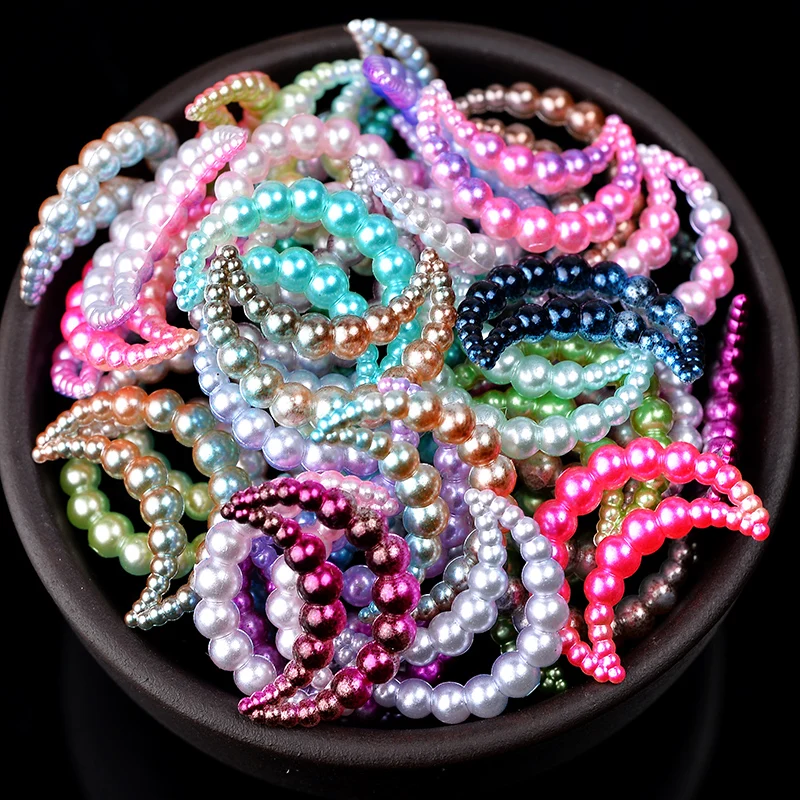 100p 11x15mm moon Gradient Mermaid Half Round Flatback ABS Imitation Pearl resin rhinestone Scrapbook beads craft DIY Decoration