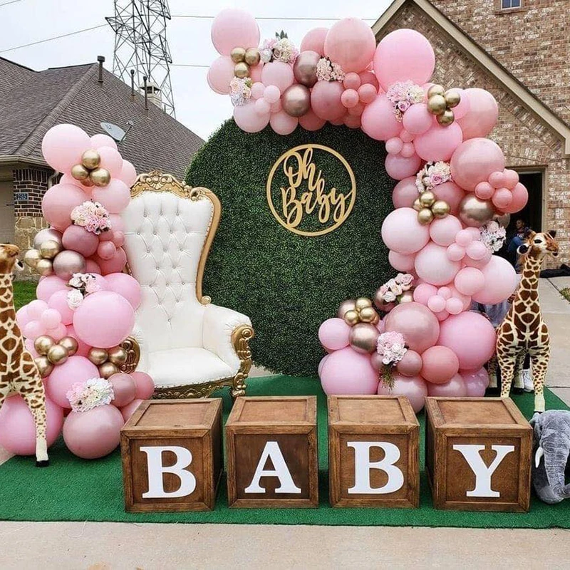 

124pcs Macaron Pink Latex Balloon Arch Garland Kit Chrome Gold Balloons For Wedding Party Decor Baby Shower Birthday Globos