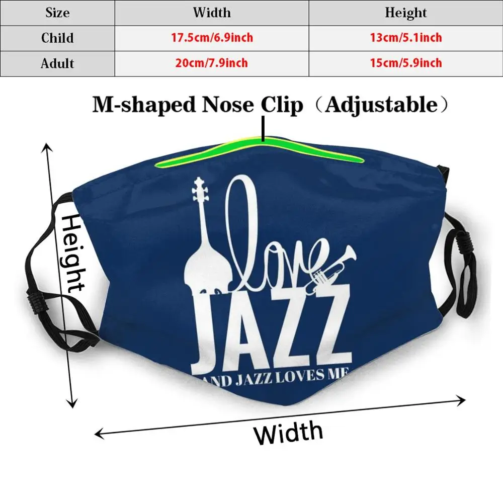 I Love Jazz And Jazz Loves Me - Jazz T - Shirt Print Washable Filter Anti Dust Mouth Mask Jazz Miles Davis Music Trumpet Miles