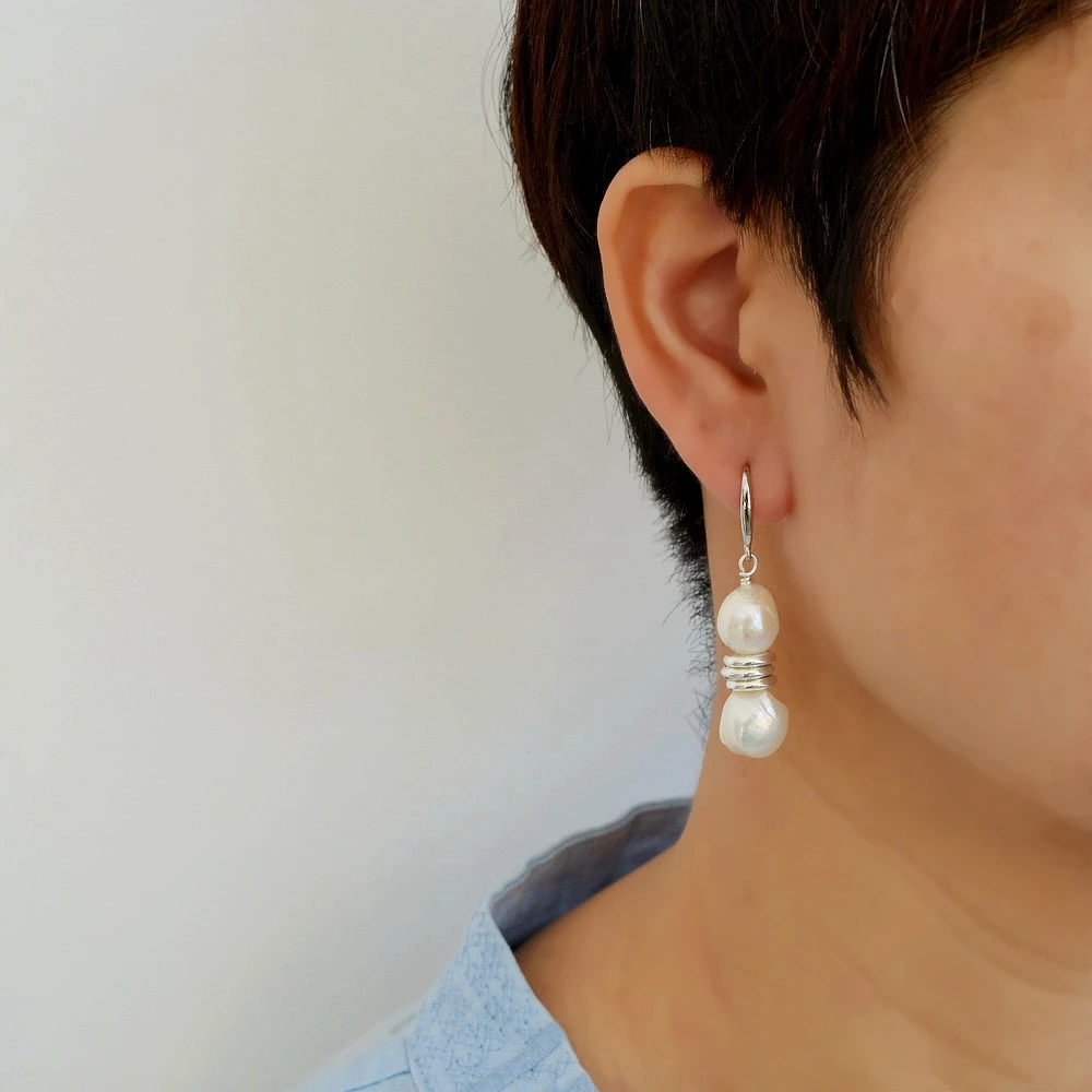 Simple Earrings Natural Freshwater Pearl Silver Ring Accessories Women\'s Silver Earrings Baroque Pearls Women\'s Earrings
