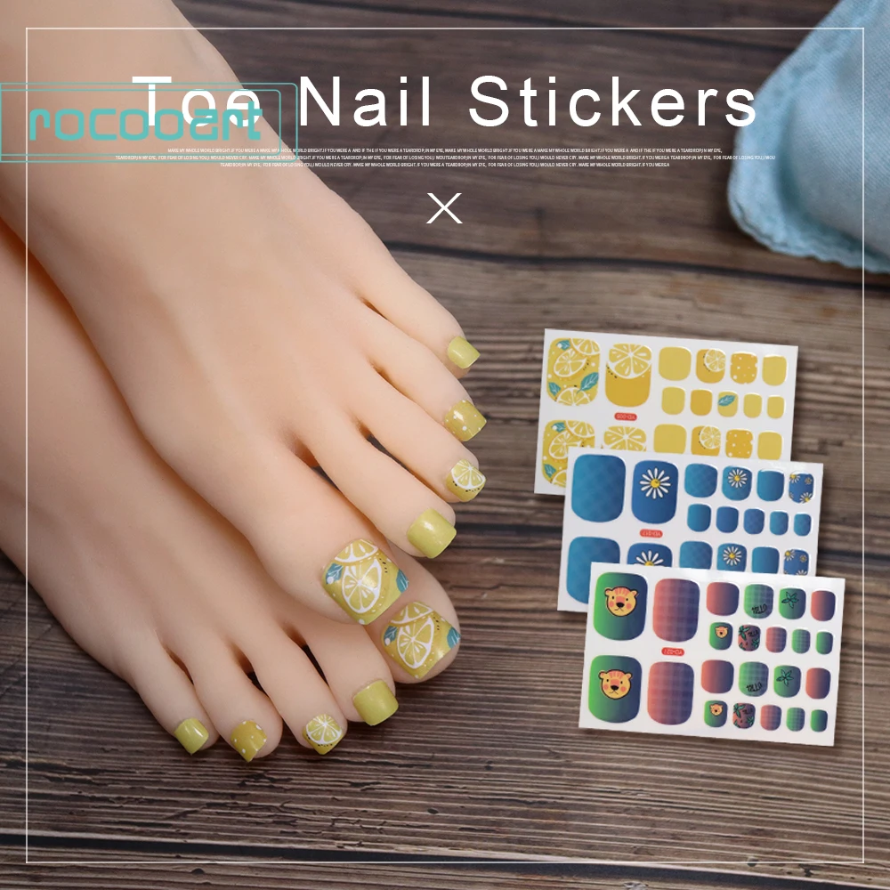 22tips Korea Toe Nail Sticker Wraps Adhesive Decals Toenail Polish Strips Flower Fruit Design DIY Pedicure Foot Manicure Women