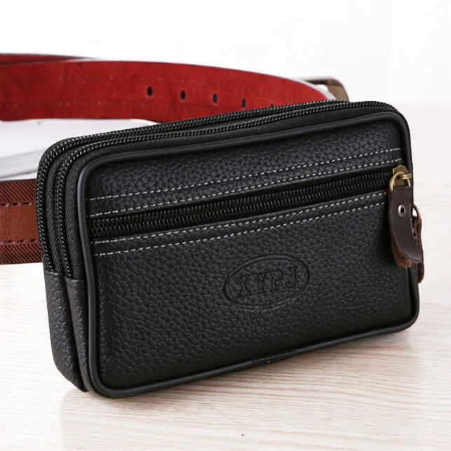 

New Men Fanny Pack For Mobile Phone PU Leather Zipper Coin Purse Pouch Burse Casual Multifunctional Waist Packs Man Bag Pocket