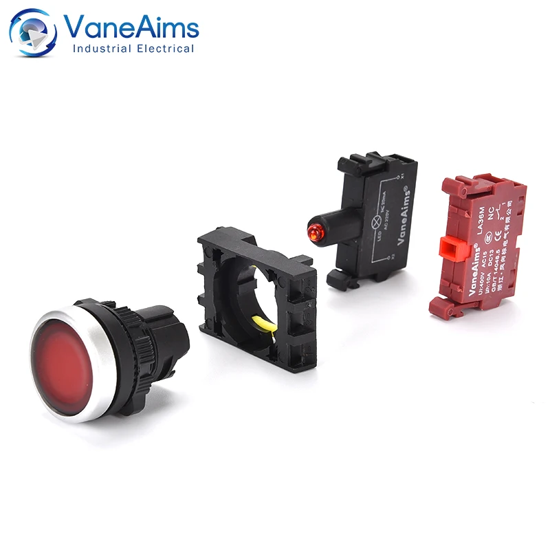LED Light Electrical Switch LA36M 22mm 10A 12v 24v 220v LED Momentary locked Power Push Button On Off with/without Fixation