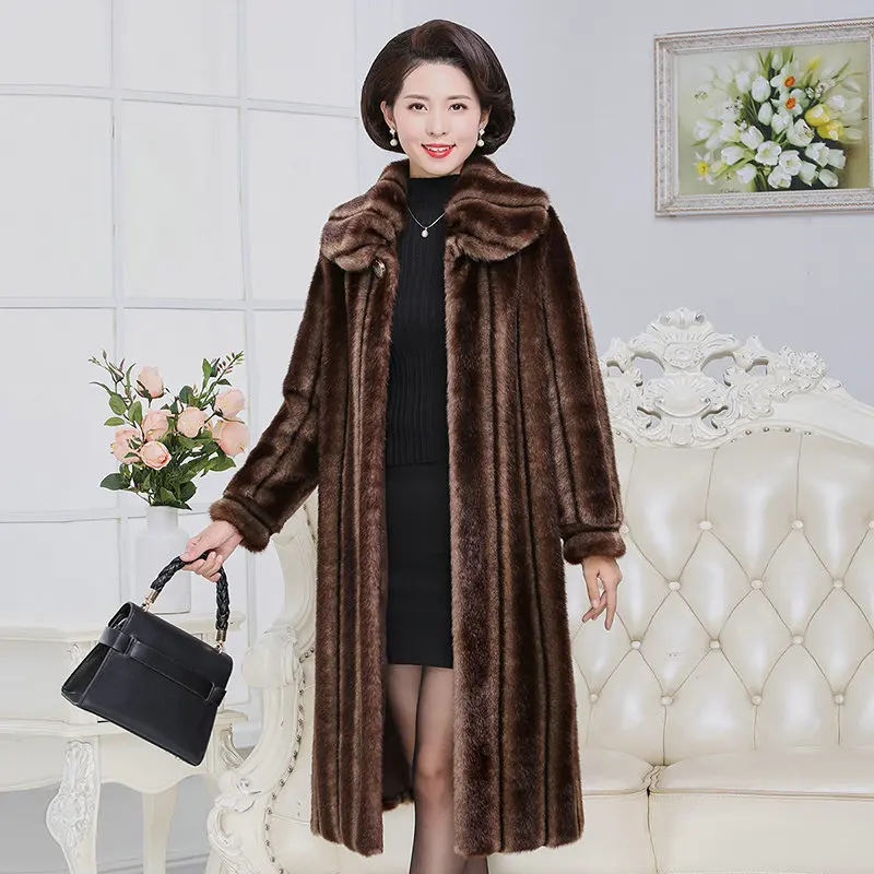 Plus Size Mink Fur Coat Winter Women Warm Slim Faux Mink Fur Pocket Long Winter Warm Jacket New Middle-aged Womens Fur Jackets