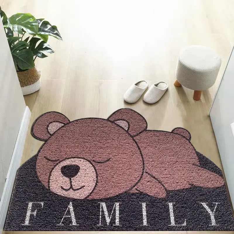 Welcome Cartoon Non-slip Doormat, Sand Scraping, Door Entrance Doormat, Hallway Bath Rug, Dust Removal Carpet, Wire Loop Footpad