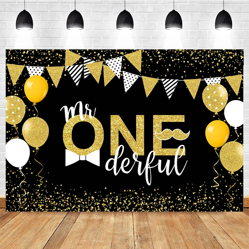 1st Birthday Photography Background Balloon Bunting Gold Glitter Decoration Props Children Birthday Cake Crush Backdrop Studio