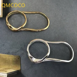 QMCOCO Exaggerate Simple Silver Color Cross Continuous Two-Finger Connected Ring Light Luxury Fashion For Women Party Gifts