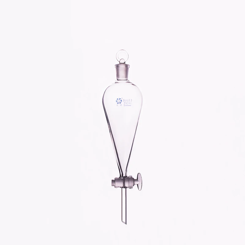 Separatory funnel pear shape,with ground-in glass stopper and stopcock,Capacity 250ml,glass switch valve