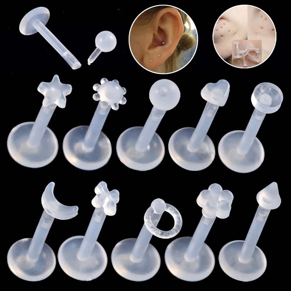 Przezroczysty akrylowy kolczyk do ucha Tragus Helix Chrząstka Piercing Bioflex Elastyczny Labret Retainer Lip Stud Akrylowy podstawowy piercing Biżuteria do ciała
