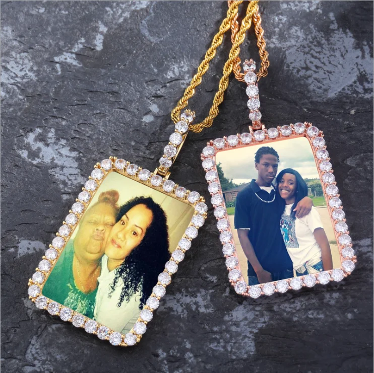 

Custom Made Photo Square Medallion Necklace & Pendant with 4mm Tennis Chain Gold Silver Zircon Men's Hip Hop Jewelry Solid Back