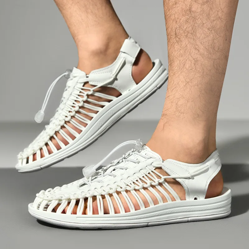 luxury Fashion Men's Sandals 2022 Summer Slip-On Trend Woven Casual Gladiator Beach Shoes Men Plus Size 45 46 Platform Sandals