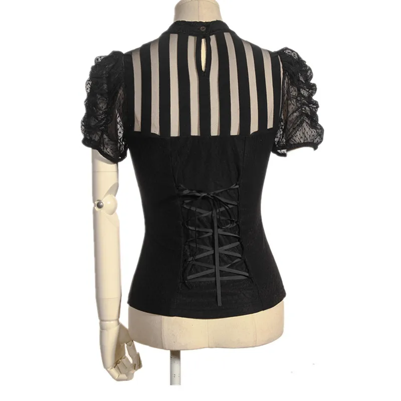 Steampunk Victorian Gothic Corset Top Lace Shirt Blouse rqbl