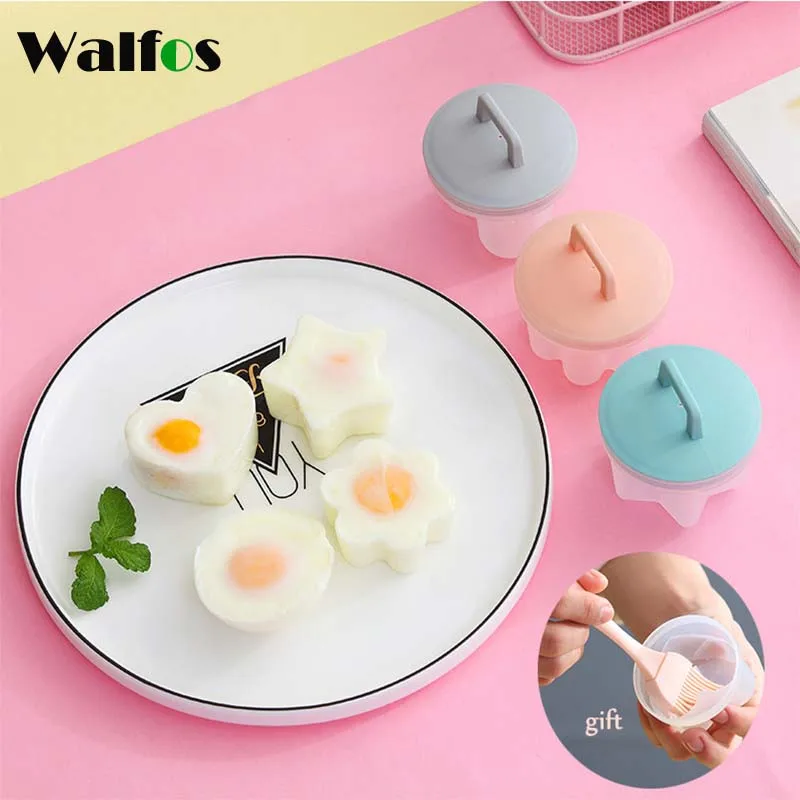 

Walfos 4 Pcs/Set Cute Egg Poacher Plastic Egg Boiler Kitchen Egg Cooker Tools Egg Mold Form Maker With Lid Brush Pancake