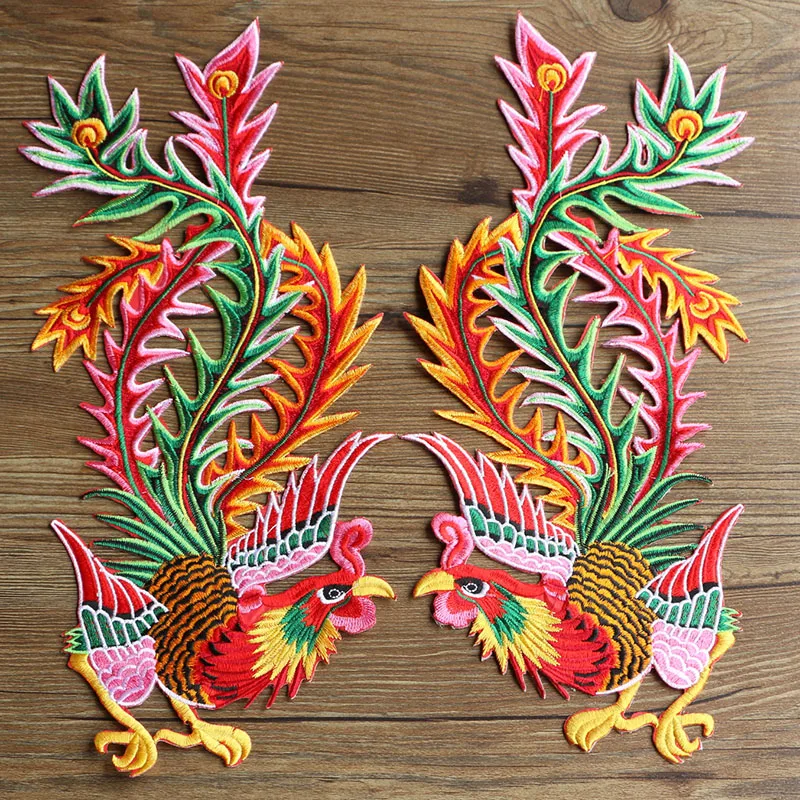 2PCS/a Pair Clothing Hanfu accessories Phoenix embroidery lace cock cloth patch cheongsam hot melt flower