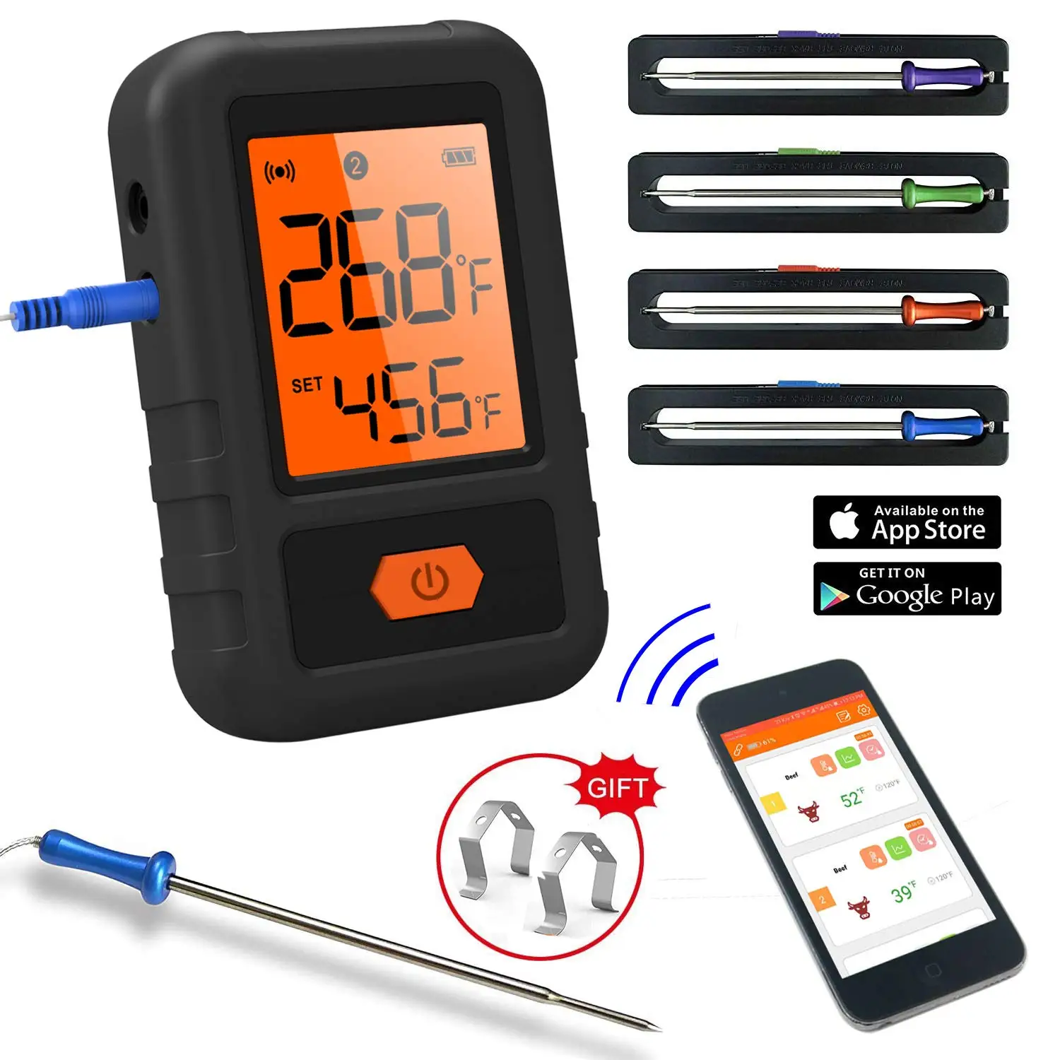 

Wireless Meat Thermometer Bluetooth Instant Read Thermometer Food Cooking BBQ Smoker Thermometer Digital Remote 4 Probes