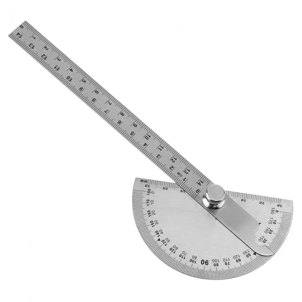 0 - 180 Degree Stainless Steel Adjustable Angle Ruler Tool with 145mm Round Head Rotary Protractor for Industrial Measurement