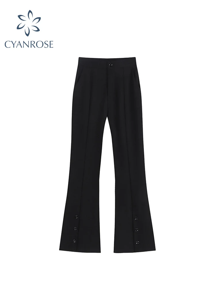 

2022 Spring Women's Retro Gothic Black Wide Leg Split Pants Harajuku Korean High Waist Flared Pants Femme Y2k Slim Fit Trousers