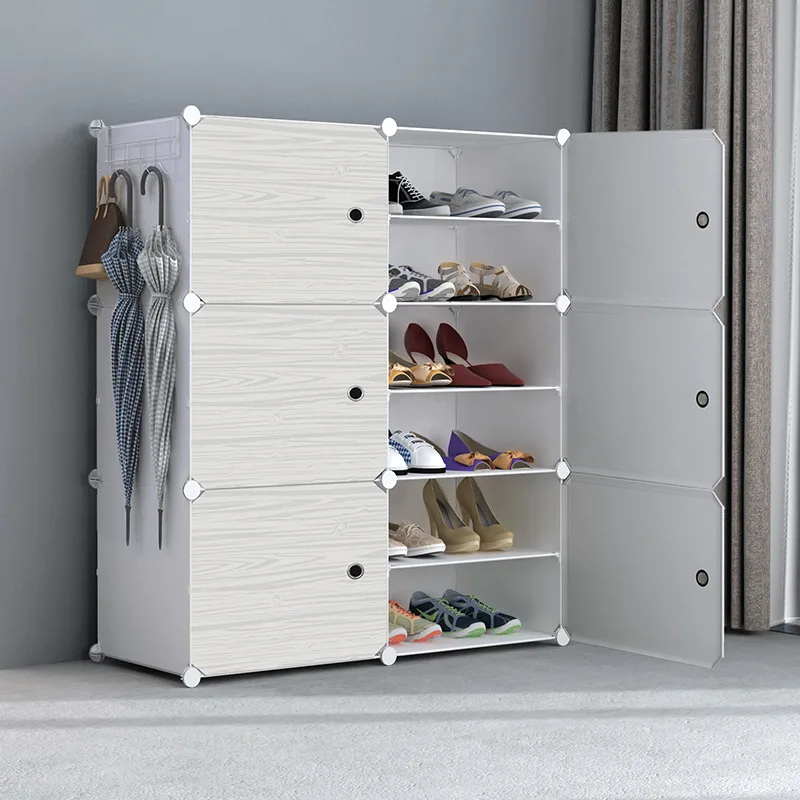 Multi-cube Shoe Cabinet Modular Home DIY Storage Organizer Bedroom Wordrobe Closet Plastic Shoe Rack with Umbrella Hanger