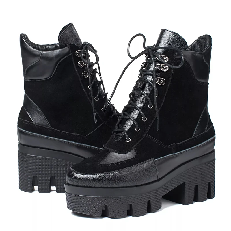 Woman Platform Ankle Boots 2024 Winter Shoes Ladies Gothic Booties Black Lace Up Short Boot Large Size Shoe for Women