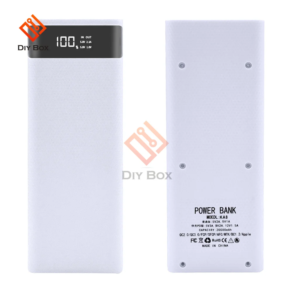 QC 2.0 QC 3.0 Szybkie ładowanie USB Power Bank Ładowarka LED Cyfrowy wyświetlacz Światło 8x 18650 Ładowarka do akumulatorów