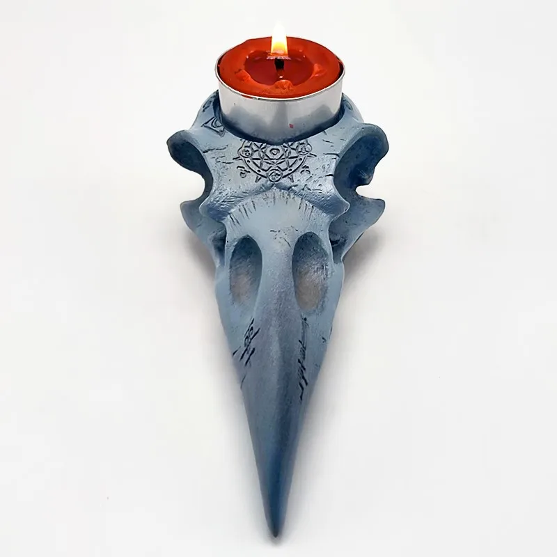 Silicone mold 3d crow skull candle holder diy concrete resin plaster model making mold Halloween decoration tool