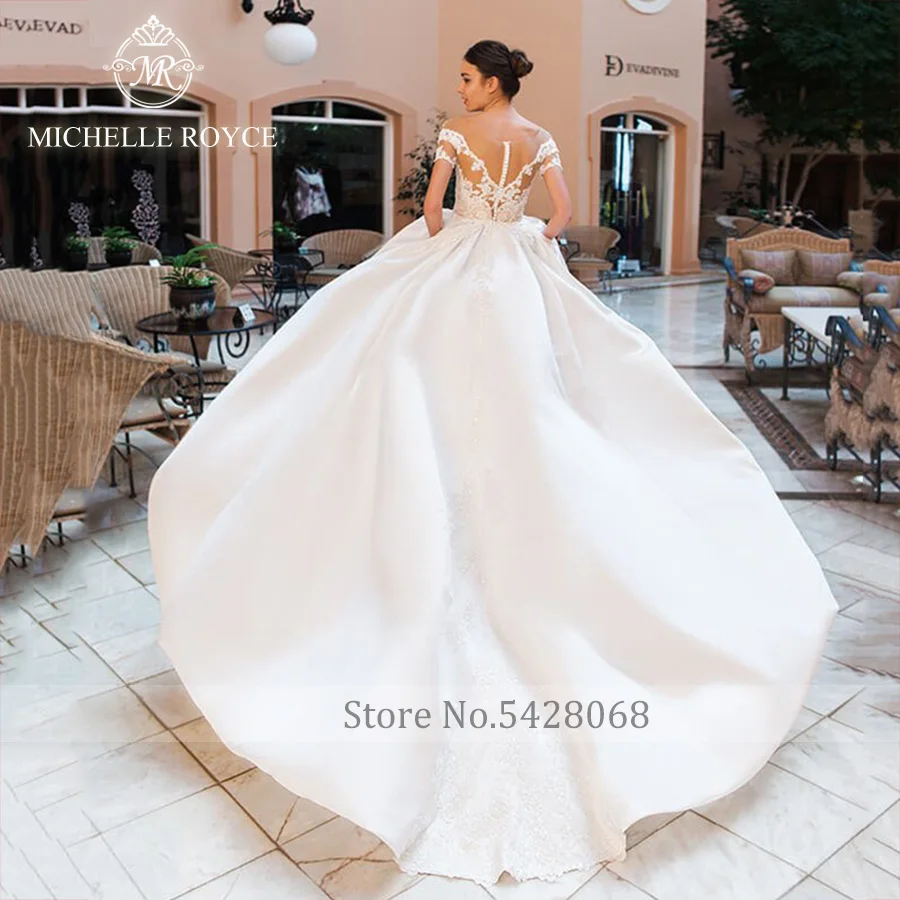 Michelle Royce A-Line Wedding Dresses For Women Sexy Sweetheart Appliques Short Sleeve Court Train Wedding Gown Vestido De Novia