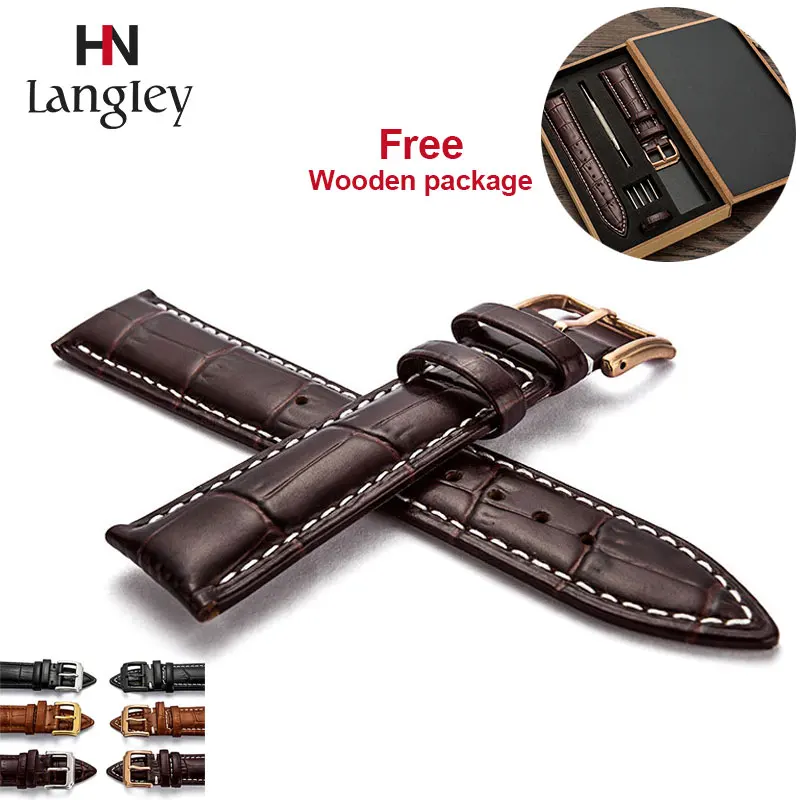 

Leather Watchband Man Women Handmade WristWatch Strap cowhide 12 13 14 15 16 17 18 19 20 21 22 23 24mm With wooden Box