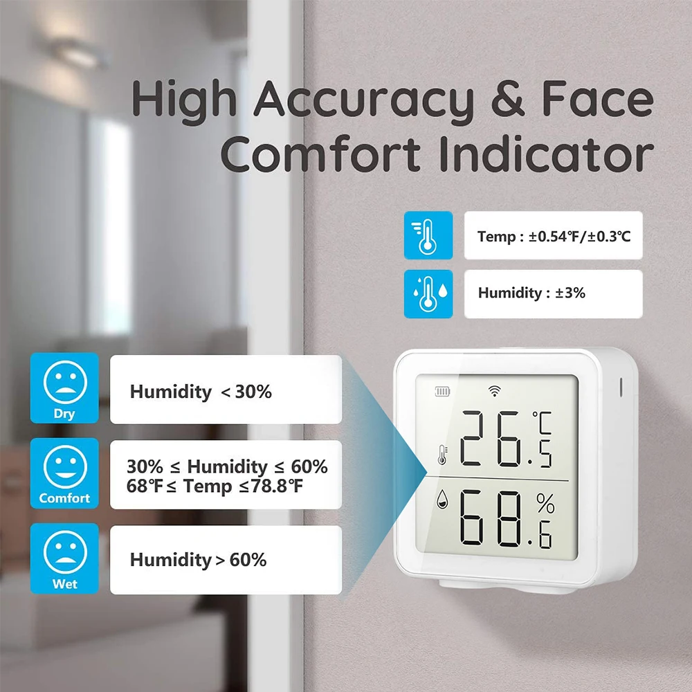 Tuya WIFI Temperature and Humidity Sensor Indoor Hygrometer Thermometer with LCD Display Support Alexa Google Home Smart Life