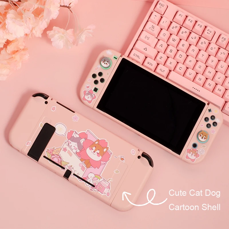 2021 novo caso protetor escudo para nintendo switch ns joycon caso bonito gato cão dos desenhos animados rosa capa escudo para nintendo switch