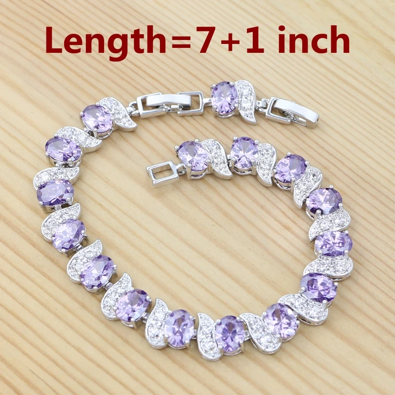 925 Sterling Silver Jewelry Set for Women Square Amethyst Open Ring Pendant Chain Earrings Bracelet Engagement Jewelry